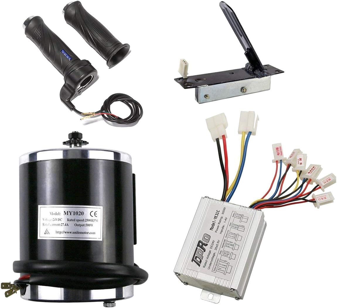 ZXTDR 24v 500w Brushed Speed Motor and Controller Throttle Grip Accelerator Pedal Set for Electric Scooter Go Kart Bicycle e-Bike Tricycle Moped