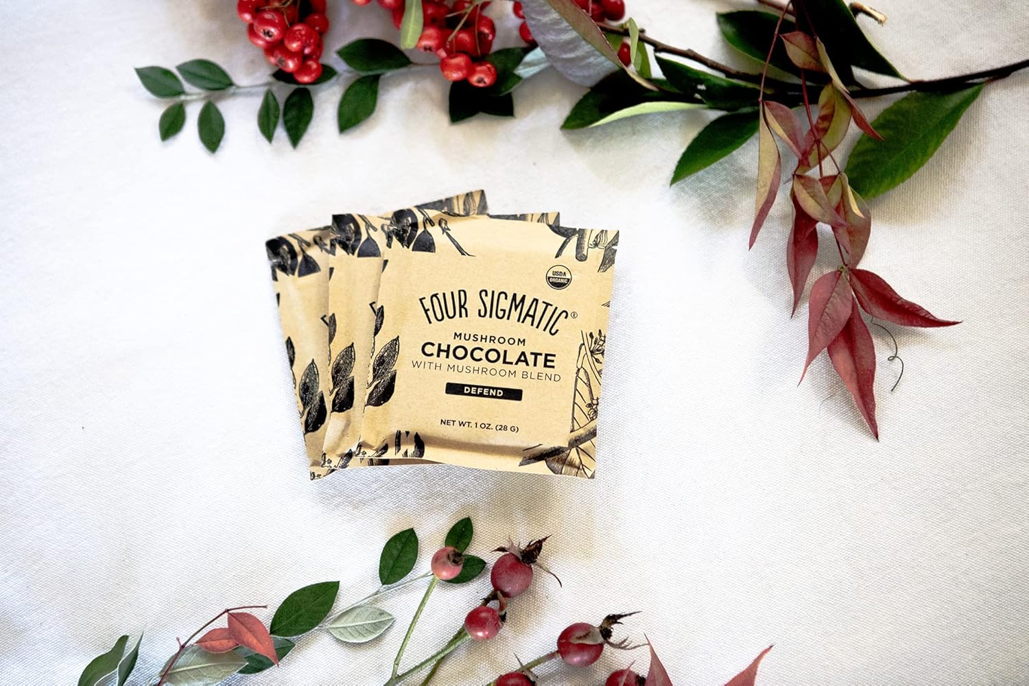 Four Sigmatic Functional Mushroom Blend Chocolate Bar, 77% Dark Chocolate, Limited Edition with Chaga, Lion's Mane, Cordyceps, Reishi, Only 3g of Added Sugar, 10 Count Pack of 2