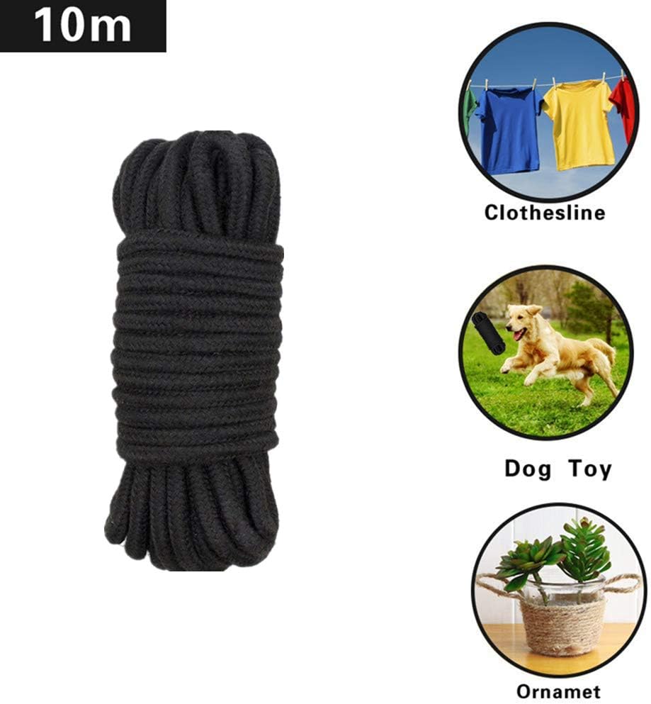 CHENXUAN Soft Cotton Rope(5/16 Inch x 32 Feet) - Natural Durable Multipurpose Rope,Set of 2 (Black) Pack of 2