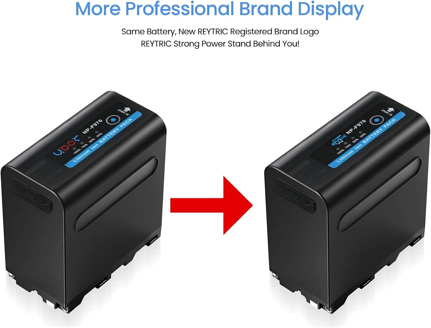 REYTRIC NP-F970 Battery Compatible with DCR-VX2100 DSR-PD150 DSR-PD170 FDR-AX1 HDR-AX2000 HDR-FX1 HDR-FX1000 HVR-HD1000U Video Light F980 F750 F975 F960 NP-F550 7800mAh with USB Output Pack of 2