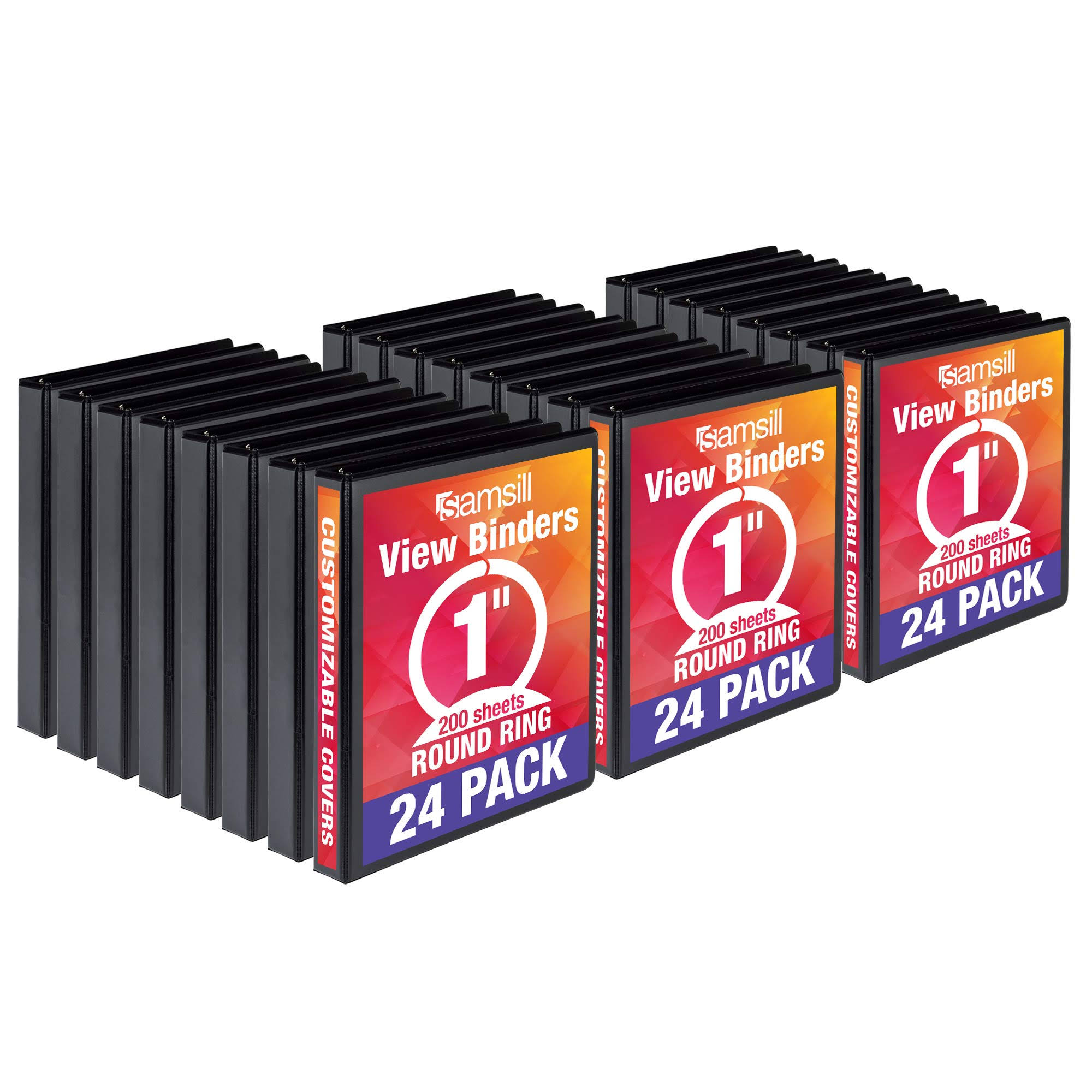 Samsill Economy 3 Ring View Binder 1 inch Round Ring - Black Bulk Binder 24 Pack