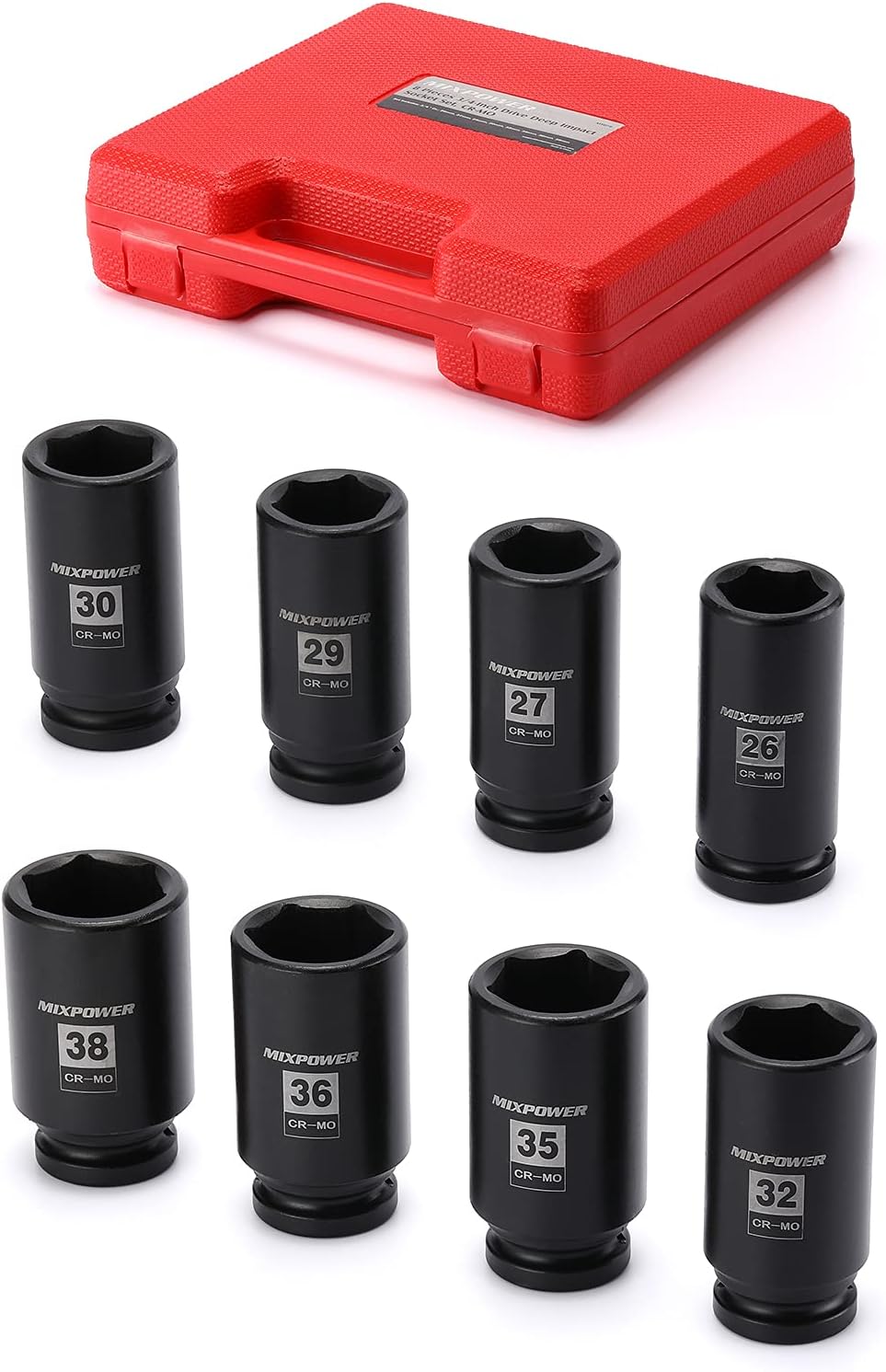 MIXPOWER 8-Piece 3/4- Inch Drive Deep Impact Socket Set, 6 Point, CR-MO, Metric, Deep, 6 Point, 26mm - 38mm, 3/4