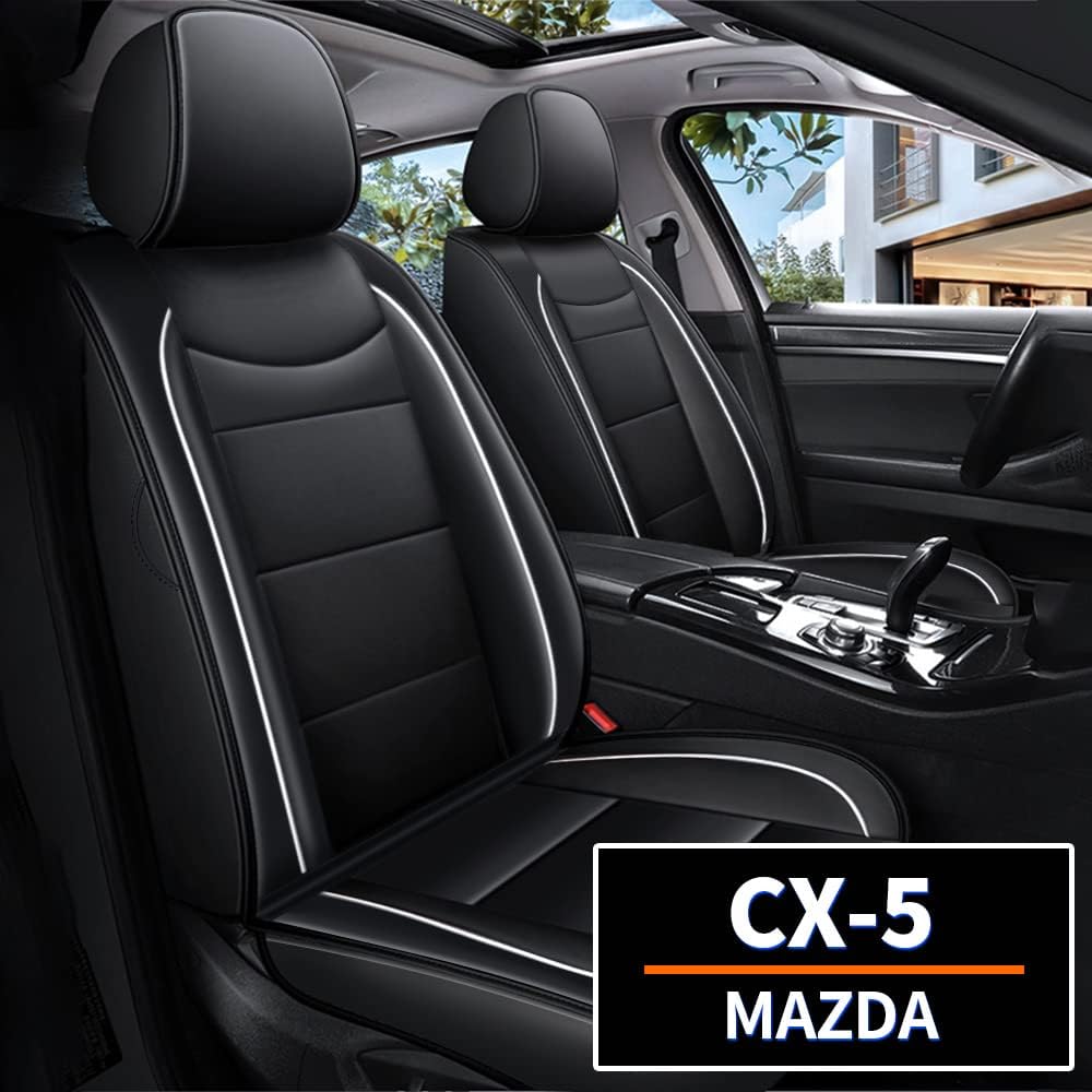 YORKNEIC Seat Cover Custom Fit for Mazda cx-5 2013-2022 Front Seats Leather Seat Protector Airbag Compatible Automotive Vehicle Cushion Cover for Mazda cx-5 Comfortable Black 2 PCs