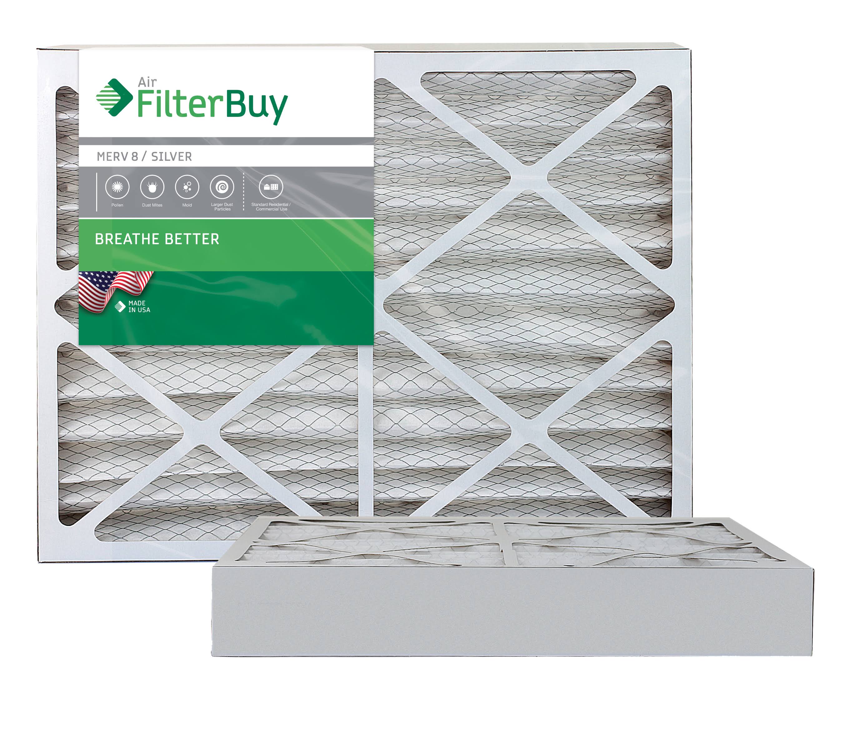 AFB Silver MERV 8 25x29x4 Pleated AC Furnace Air Filter. Pack of 2 Filters. 100% produced in The USA.