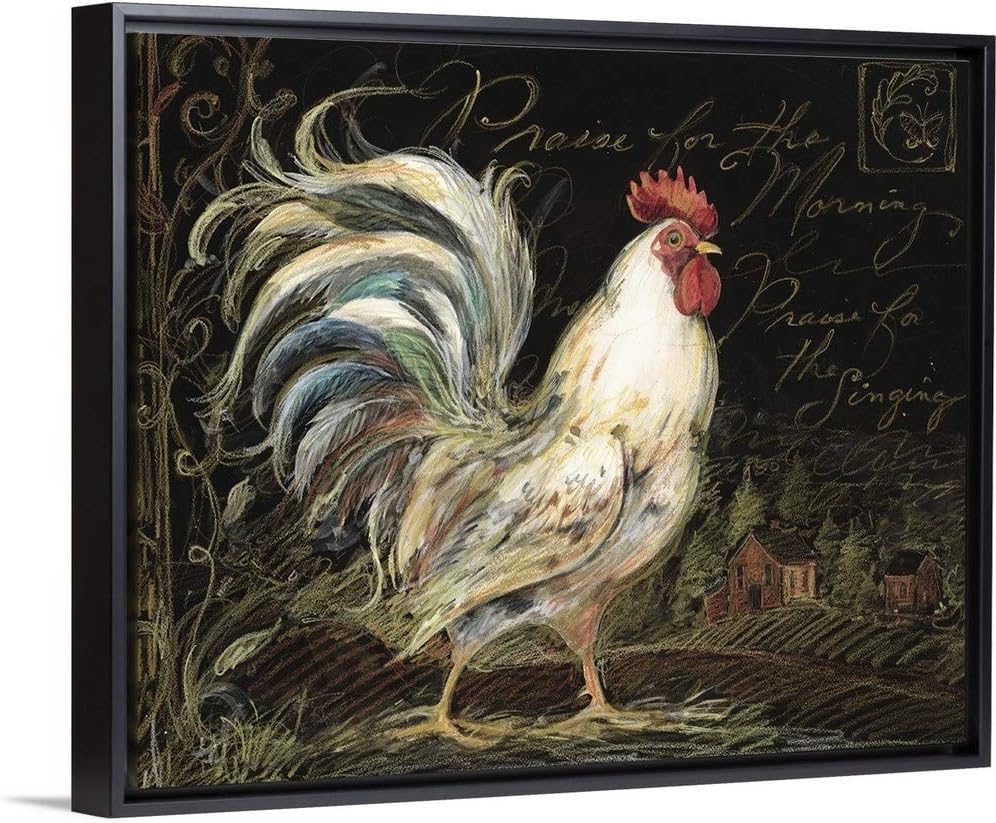 Rooster on Black Black Float Frame Canvas Art, Rooster Artwork