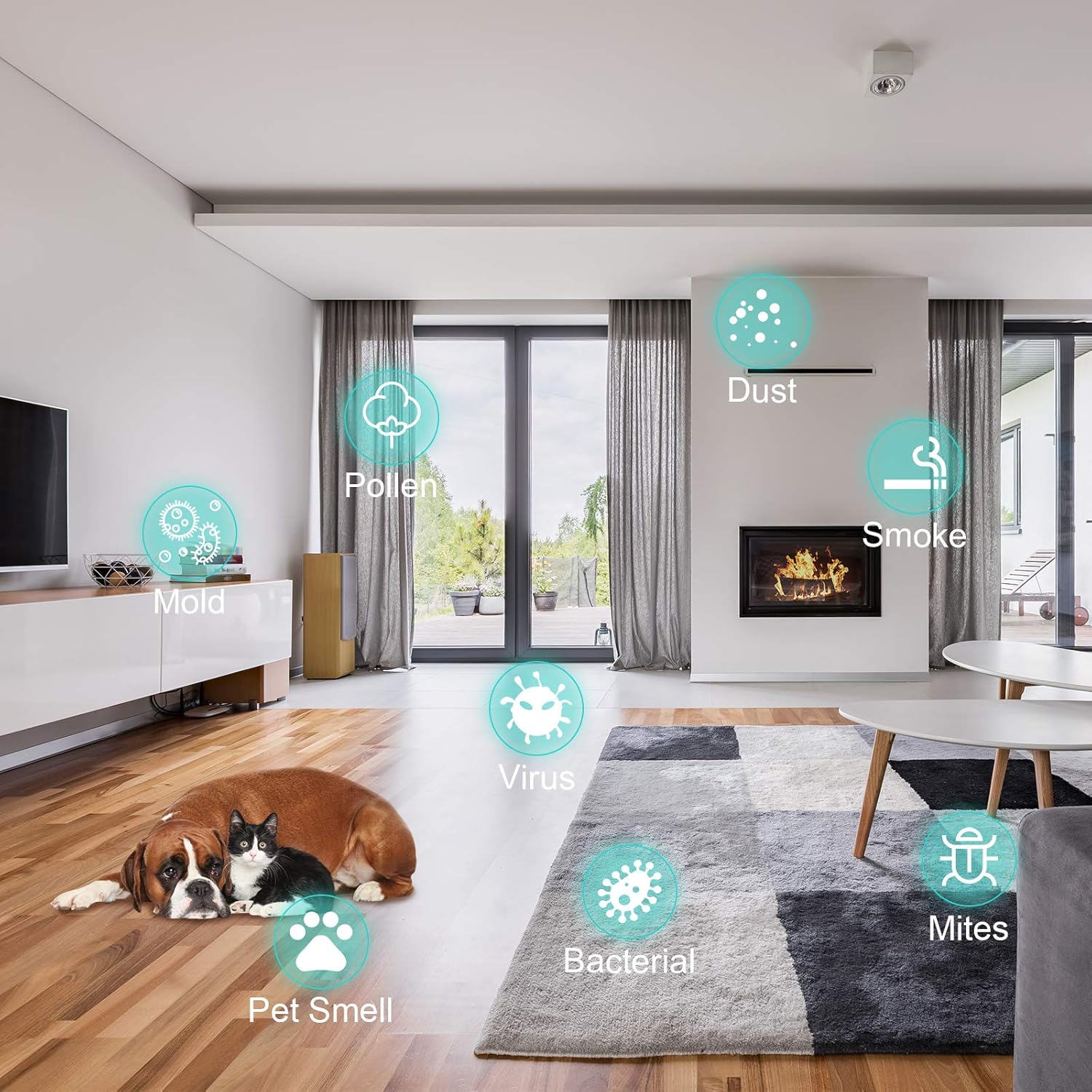 HIMOX H05 Large Room Air Purifier for COVID 1500 Sq Ft Coverage with High Precision Automatic Sensors, 5 in 1 Medical Grade H13 HEPA Carbon Filter, 99.99% Removal of Allergies Bacteria Dust Smoke Odors for Living Room, No Ozone