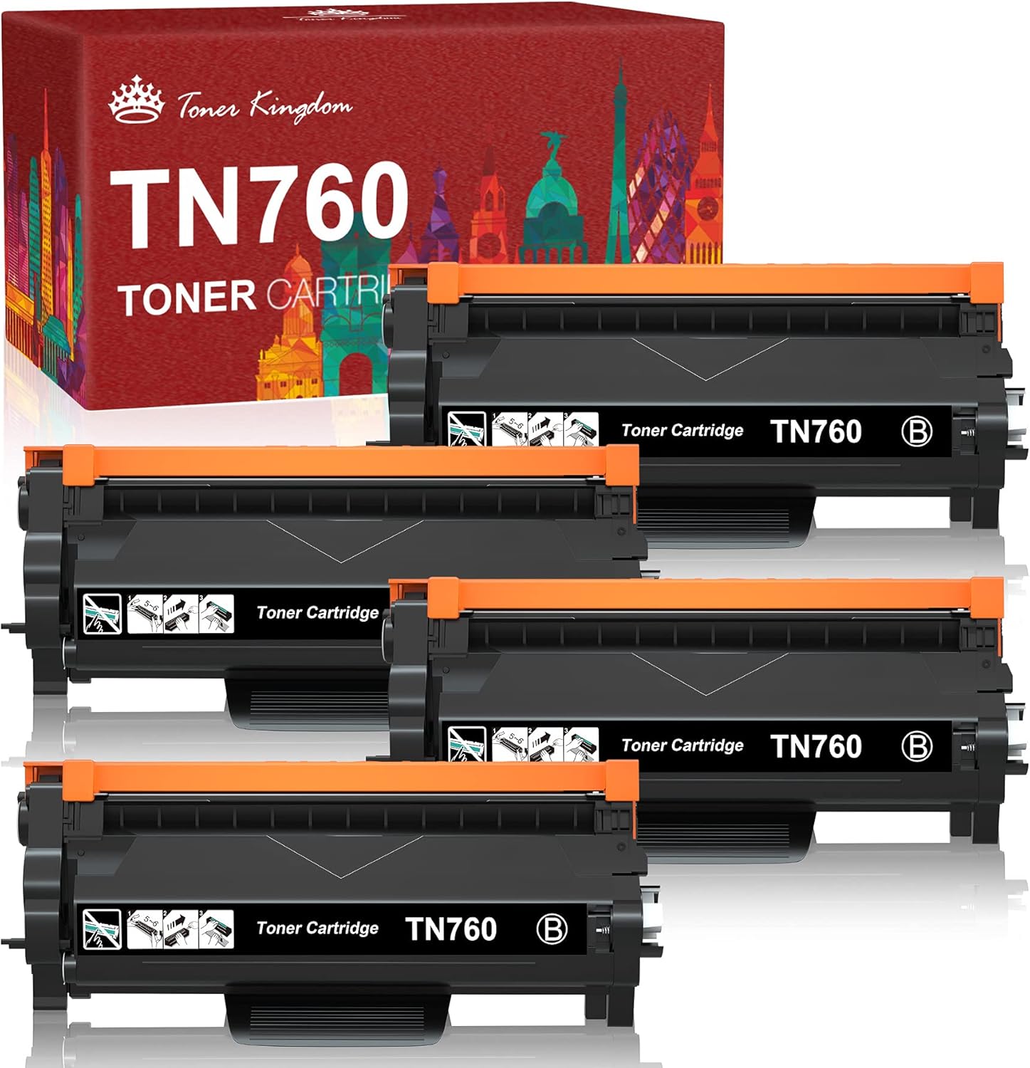 Toner Kingdom Compatible Toner-Cartridge Replacement for Brother TN730 TN760 TN-760 TN-730 for MFC-L2750DW HL-L2350DW HL-L2395DW MFC-L2710DW DCP-L2550DW HL-L2390DW HL-L2370DW (Black, 4-Pack) Pack of 2