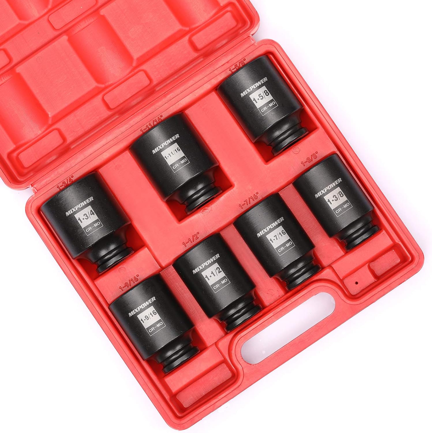 MIXPOWER 1/2-Inch Drive Deep Impact Socket Set, Inch, Cr-Mo, 6-Point, 1-3/8-Inch - 1-3/4-Inch, 7-Piece 1/2
