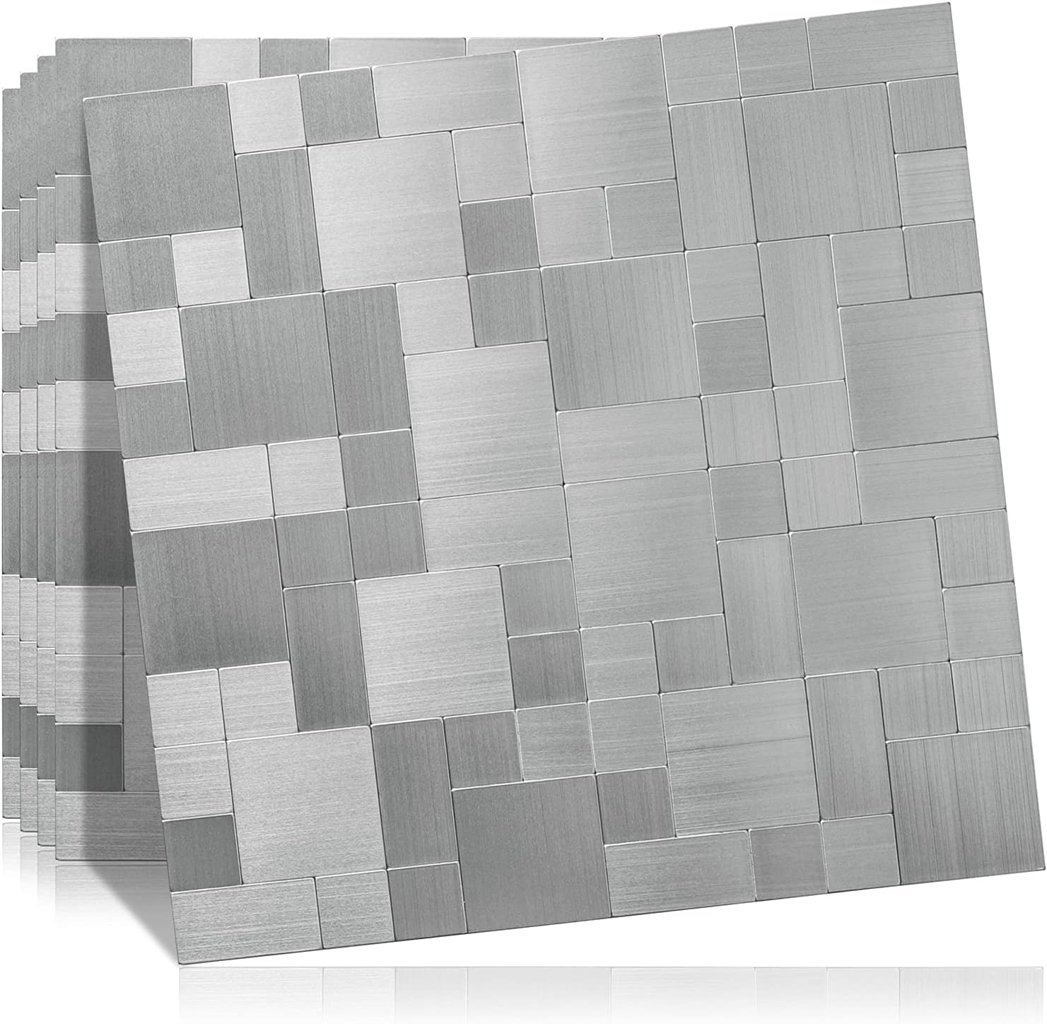 DICOFUN 10-Sheet Peel and Stick Tile Backsplash, Stainless Steel Kitchen Metal Backsplash Tile, Stick on Backsplash for Stove Pack of 2