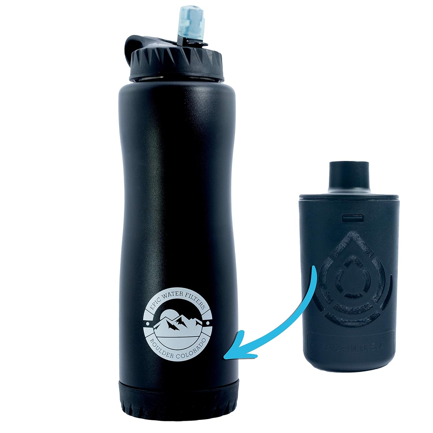 Epic Vostok | Vacuum Insulated Water Bottle with Filter | USA Made Filter | Dishwasher Safe | Stainless Steel | BPA Free Water Bottle | Removes 99.9% Tap Water Contaminants | Coldest | Simple | Modern