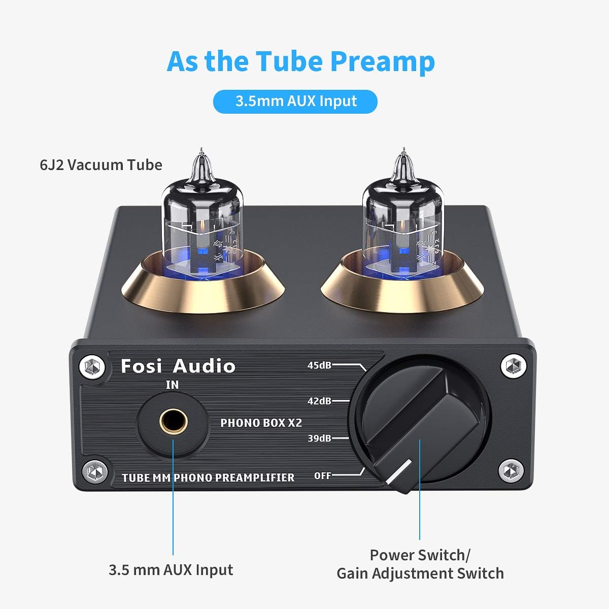 Fosi Audio Box X2 Phono Preamp for Turntable Preamplifier MM Phonograph Preamplifier with Gain Gear Mini Stereo Audio Hi-Fi Pre-Amplifier for Record Player with DC 12V Power Supply Pack of 2