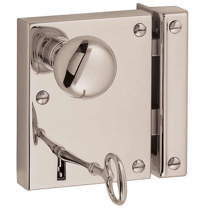 Baldwin Small Vertical Rim Lock Privacy 2-3/4x22 BS Satin Nickel RHR