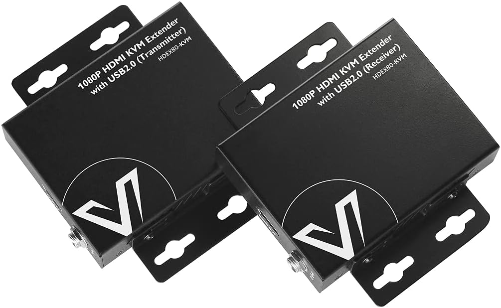HDMI USB Extender, 1080P 60Hz Over Cat6 up to 80m/260ft, 2-Port 480Mbps USB2.0 for Computer, No Signal Loss or Latency, Plug & Play Without Driver; PoE and Adaptive EQ, AV Access KVM Extender Pack of 2