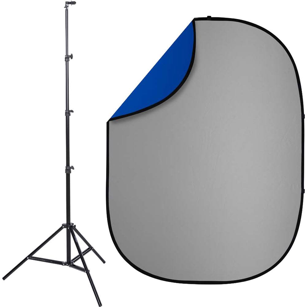 Studio Essentials 5x6.5& Pop-Up Reversible Background, Stand u0026 Clip, Gray/Blue PB202K