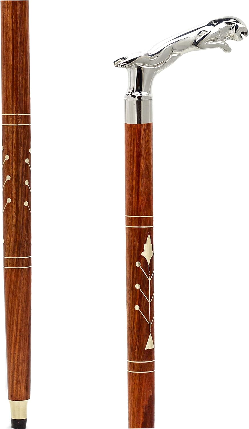 Premium Chromed Deluxe Walking Sticks | Rosewood Crafted Walking Cane with Solid Brass Chrome Decorative Bars | Walking Canes & Crutches | Nagina International (Starry Bar, 36 Inches) Pack of 2
