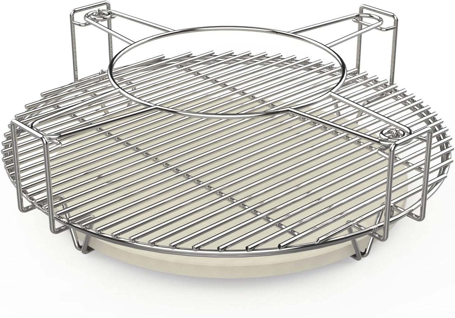 MixRBBQ 18Inch Cooking System Kit, Stainless Steel Multi-Level Base Rack, Half Moon Grid Grate, Pizza Stone Set for Large Big Green Egg, Kamado Joe Classic, and Other Kamado Grills Pack of 2