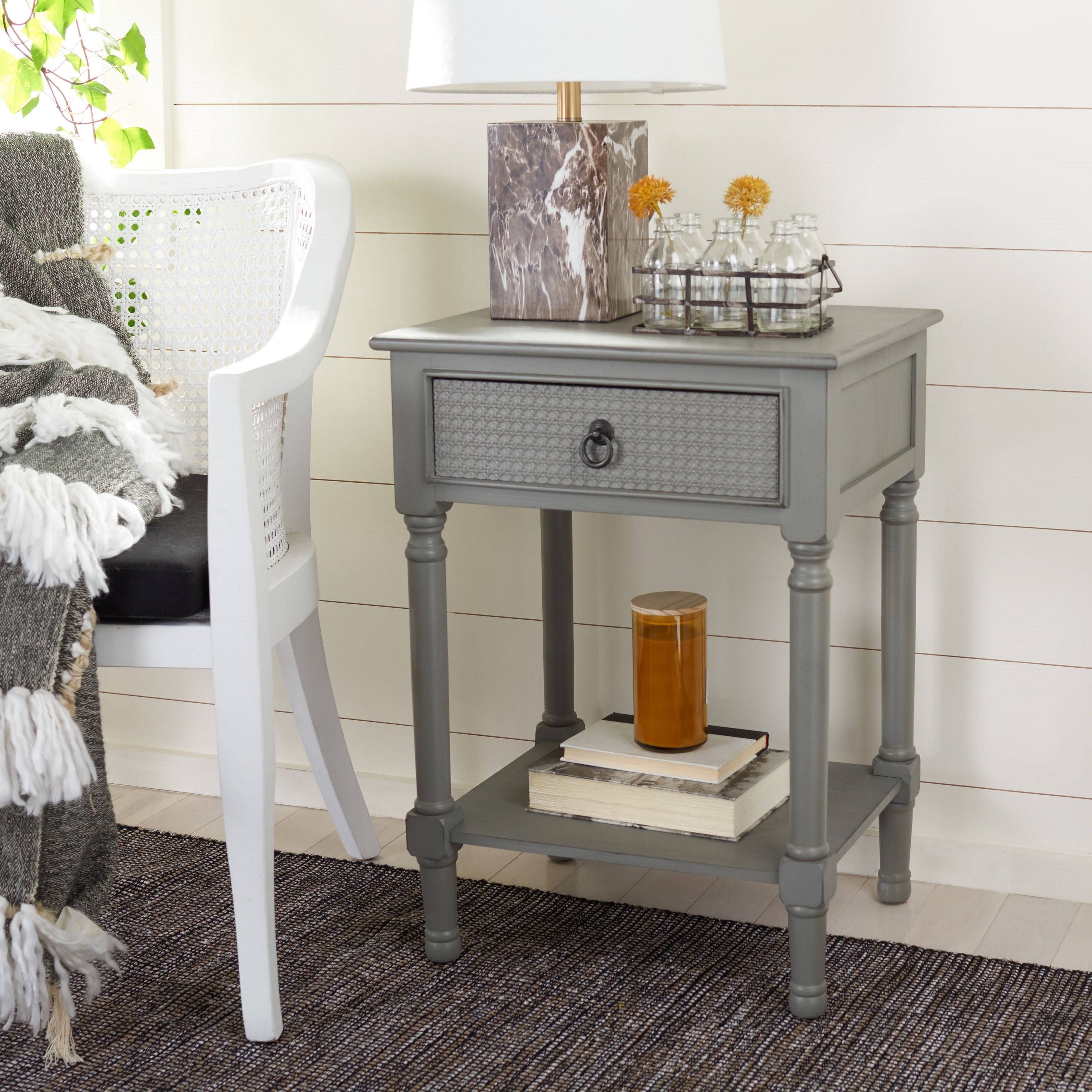 Safavieh ACC5720B Haines 1 Drawer Accent Table Distressed u0026 Grey