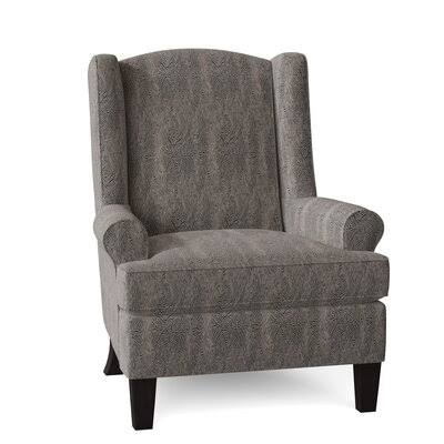 Queenswood 34x22 Wide Wingback Chair Red Barrel Studio Body Fabric: Stone Black-33003B, Leg Color: Riverloom