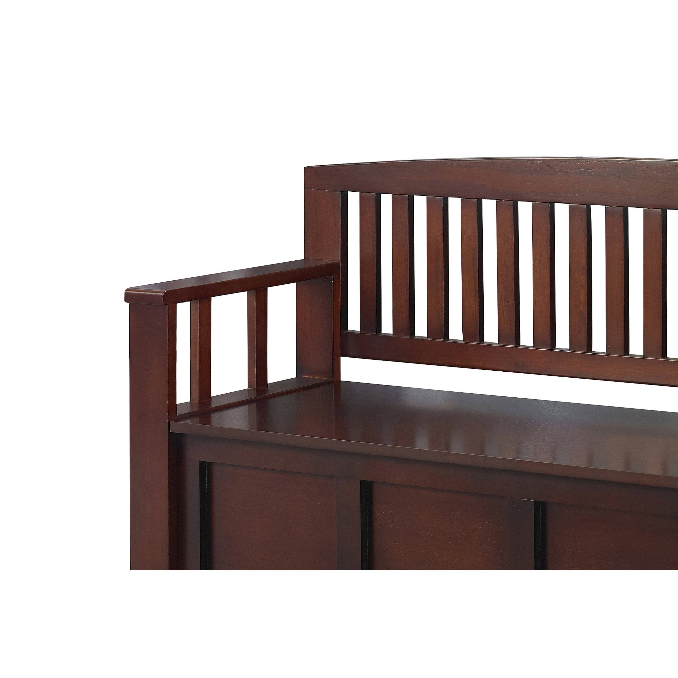 Wooden Storage Bench with Flip Top Seat and Slatted Back Brown BM16796