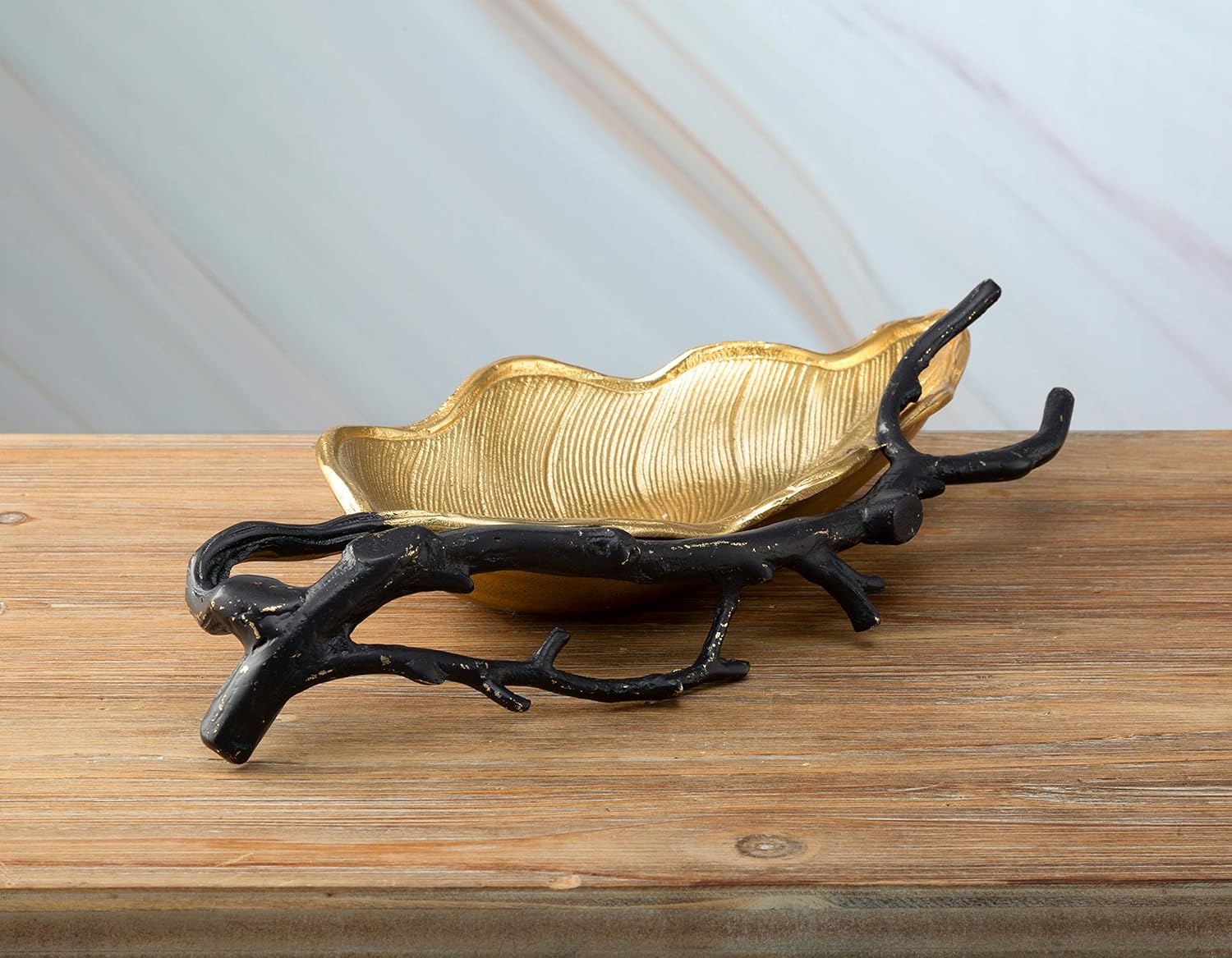 Gold Leaf Shape Candy Dish with Black Branch Pack of 2