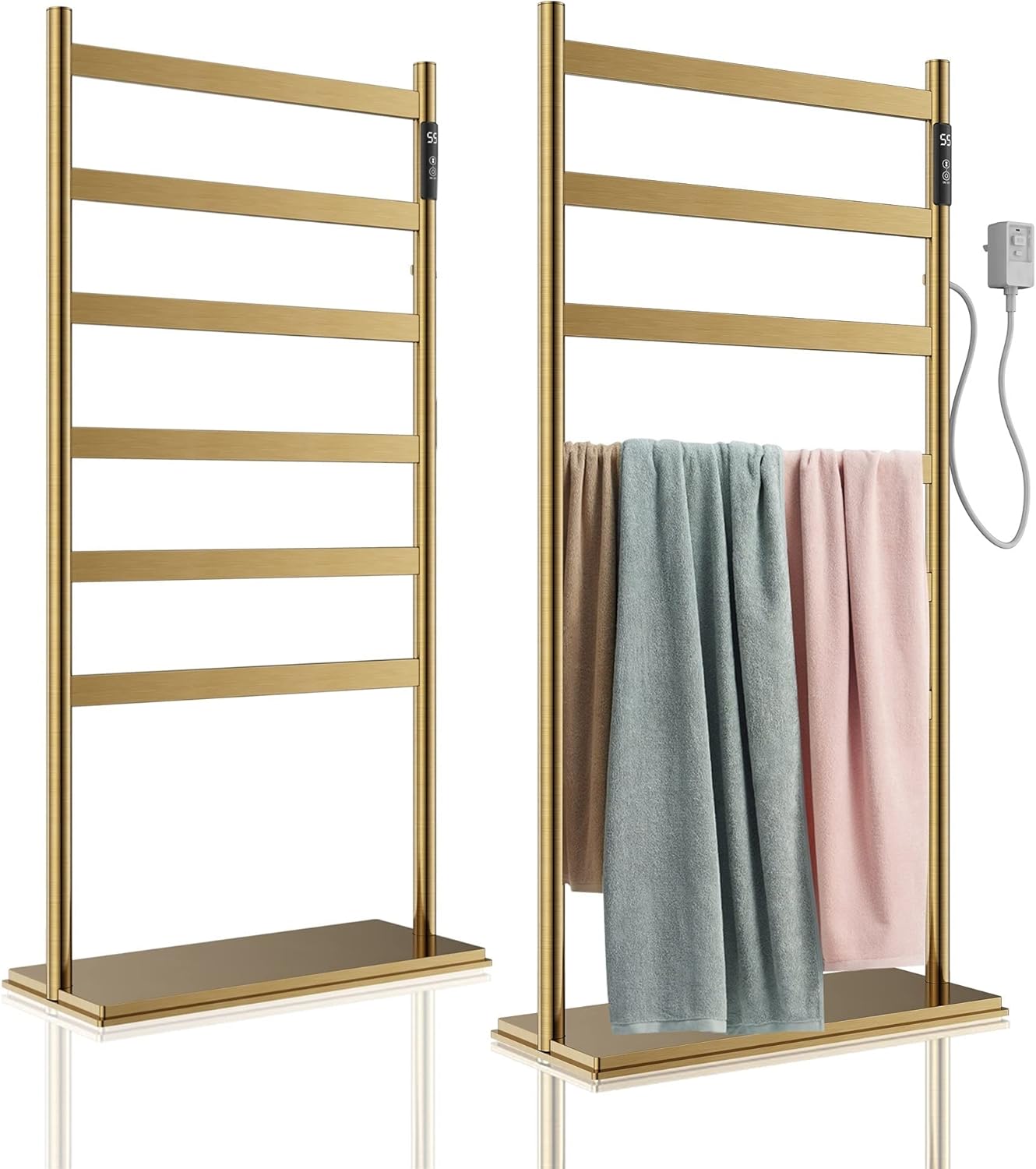 WUDIEYIN Heated Towel Warmer for Bathroom, Freestanding Hot Towel Racks with Timer,Heated Towel Drying Rack, Plug-in Heated Drying Rack with Temperature Control/Built-in Carbon Fibre Heating Wires