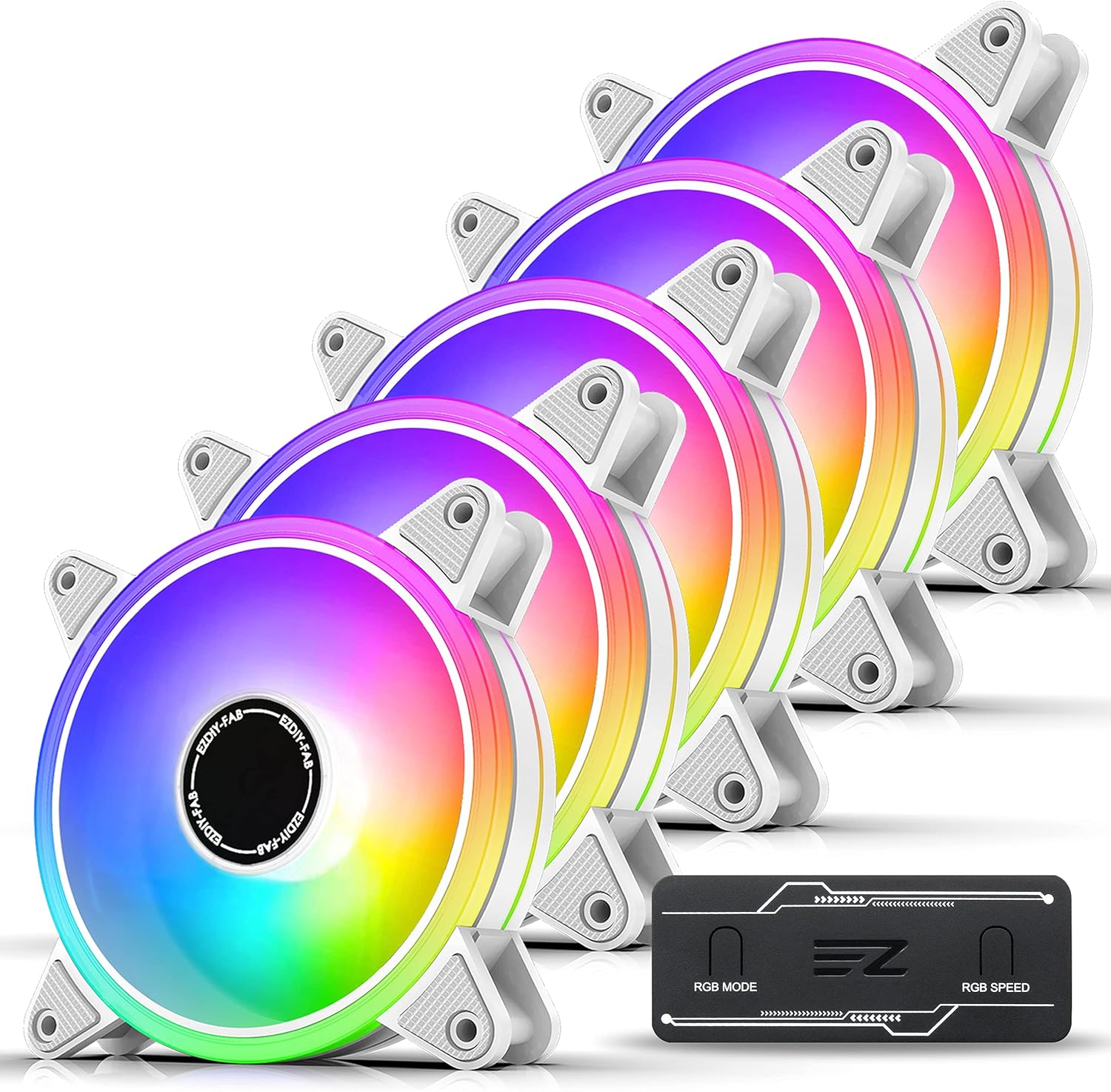 EZDIY-FAB White Moonlight 120mm RGB PWM Case Fan with RGB PWM Fan Hub,5V Motherboard Sync,ARGB Computer Fan,Multiple Light Modes-5 Pack Pack of 2