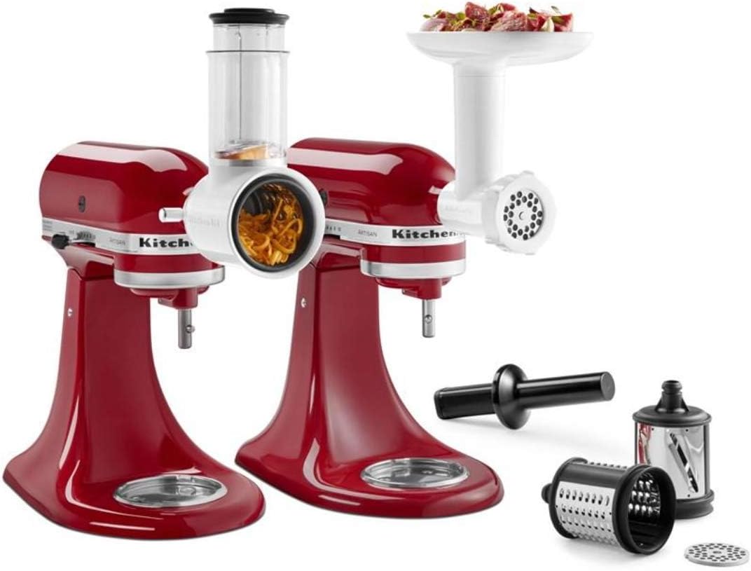 KitchenAid Food Meat Grinder Salad Vegetable Slicer Shredder Stand Mixer Attachment Set KSM2VSGA, Multicolor