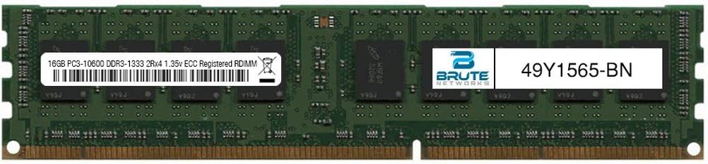 Brute Networks 49Y1565-BN - 16GB PC3-10600 DDR3-1333Mhz 2Rx4 1.35v ECC Registered RDIMM (Equivalent to OEM PN # 49Y1565) Pack of 2