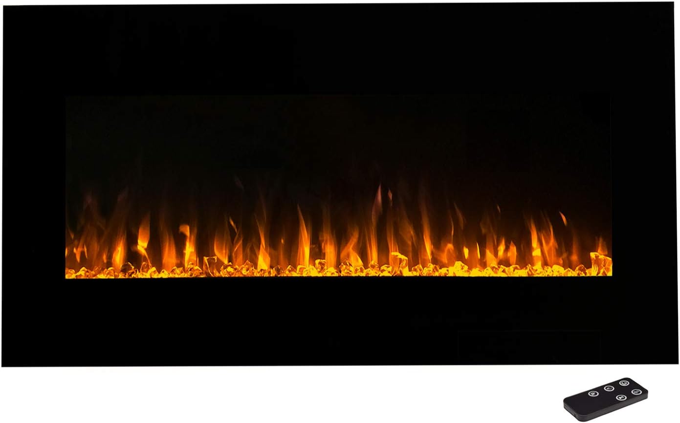 Northwest Fire and Ice 42 inch Electric 42-inch Wall-Mounted Fireplace Heater with LED Remote-Adjustable Heat Level, Brightness, and Flame Color, (L) x (W) 4.75” x (H) 20”, Black