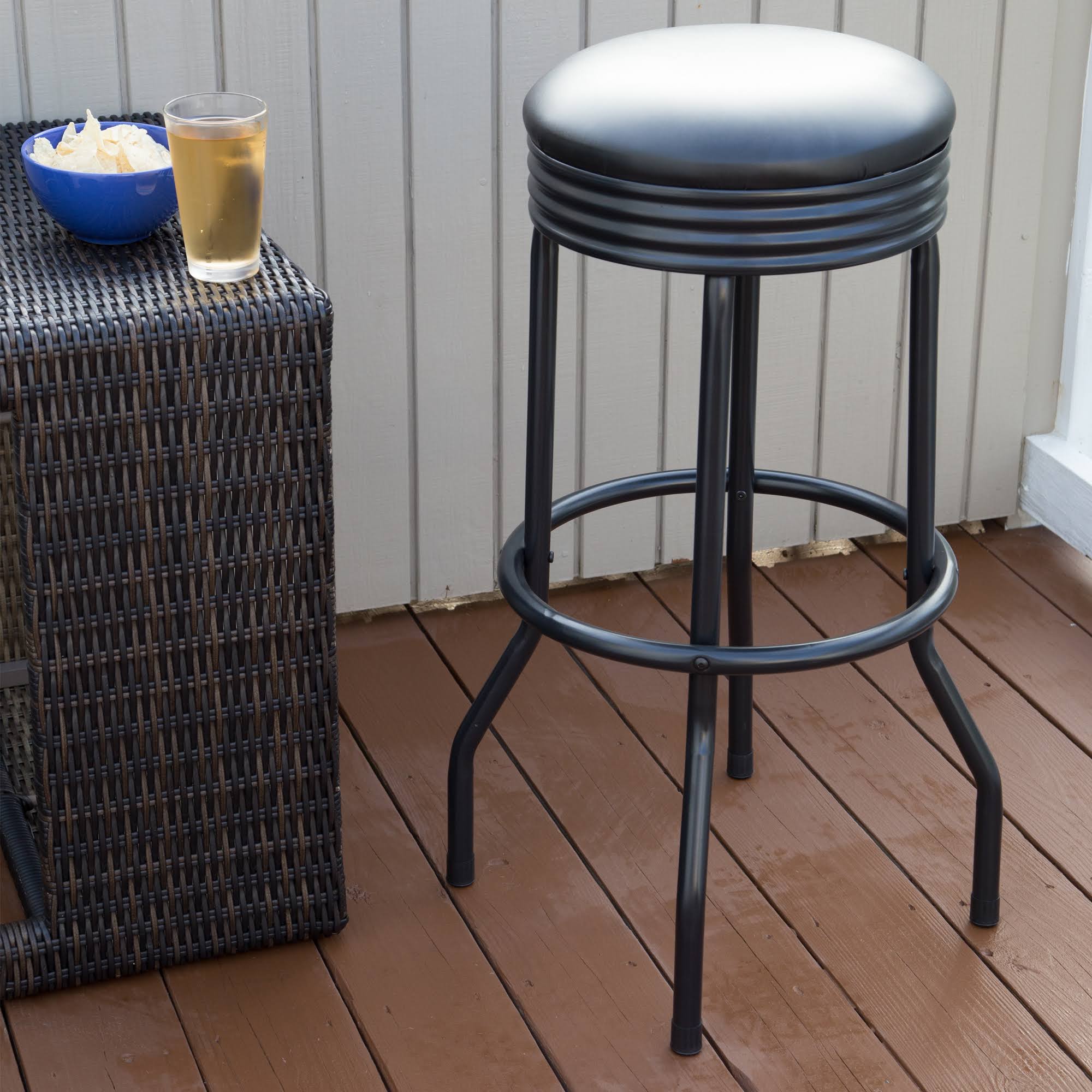 Trademark Global Outdoor Ribbed Swivel Barstool - Black