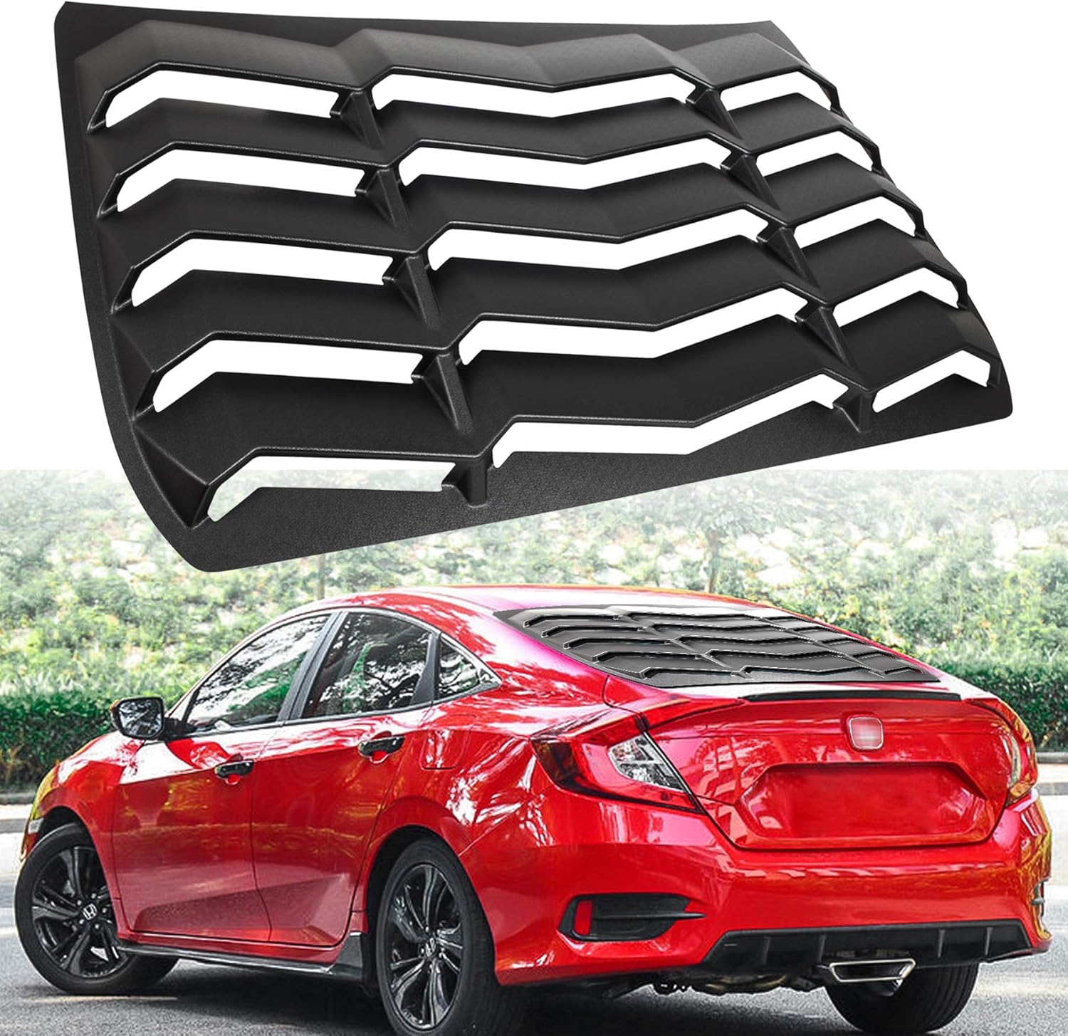 Goupgo Rear Window Louver ABS Windshield Sun Shade Cover Compatible with Honda Civic Sedan 4 Door 2016-2020 in GT Lambo Style Matte Black