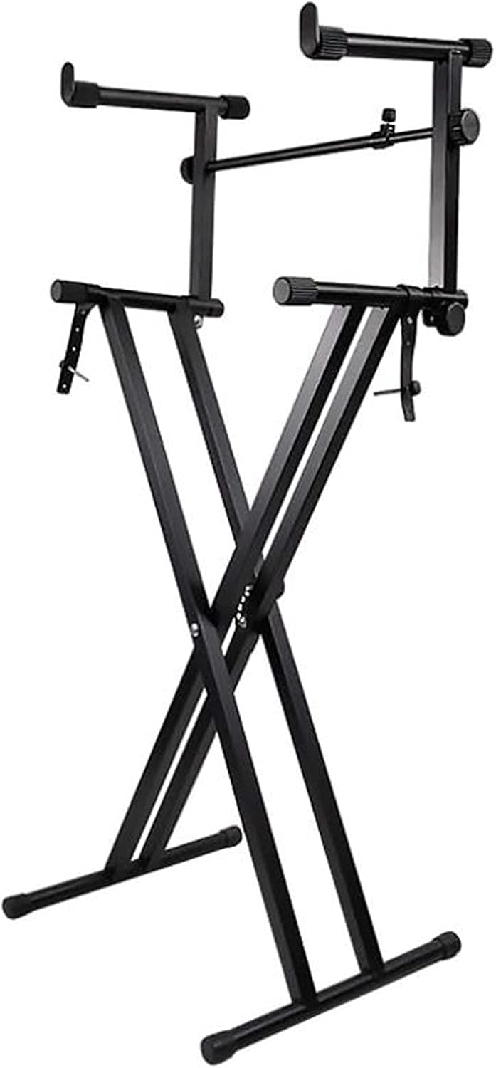 Miwayer Piano Stand Frameworks Deluxe Two Tier X-Style Keyboard Stand Height & Width Adjustable with Quick Release Mechanism, For 54-88 Key Electric Pianos, Black