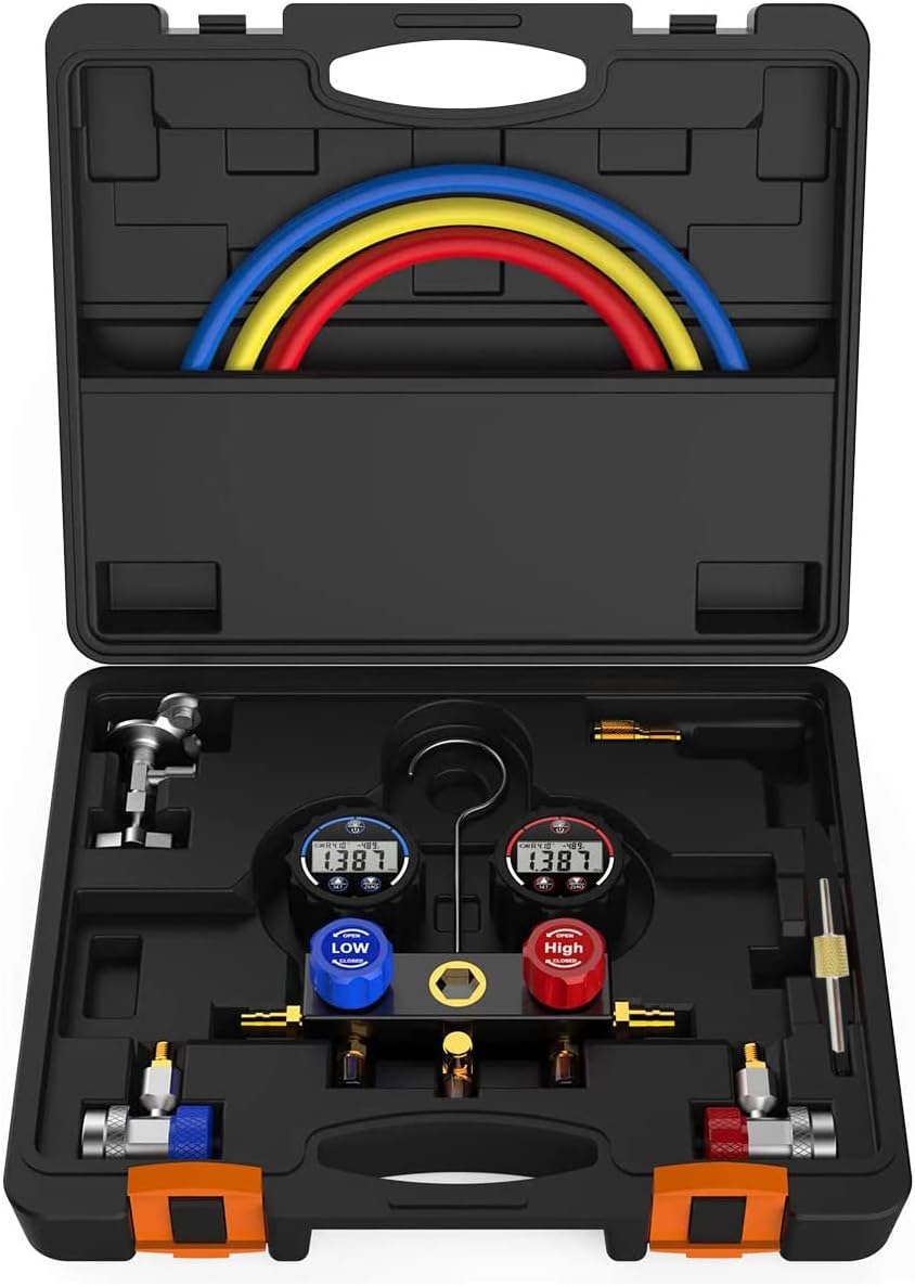 Elitech DMG-1 AC Manifold Gauge Set 2 Way with Hoses Coupler Adapters+ Carrying Case