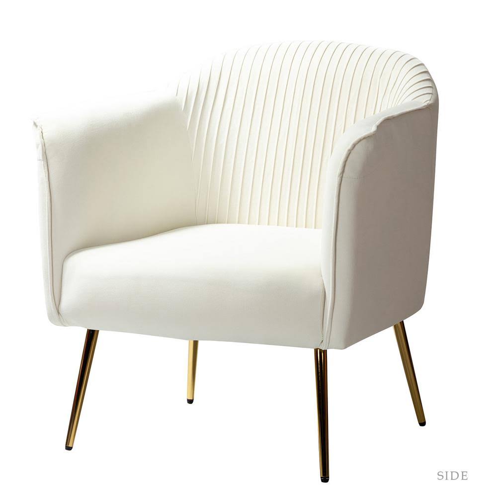 Jayden Creation Auder Golden Legs Ivory Accent Barrel Chair with Ruched Design