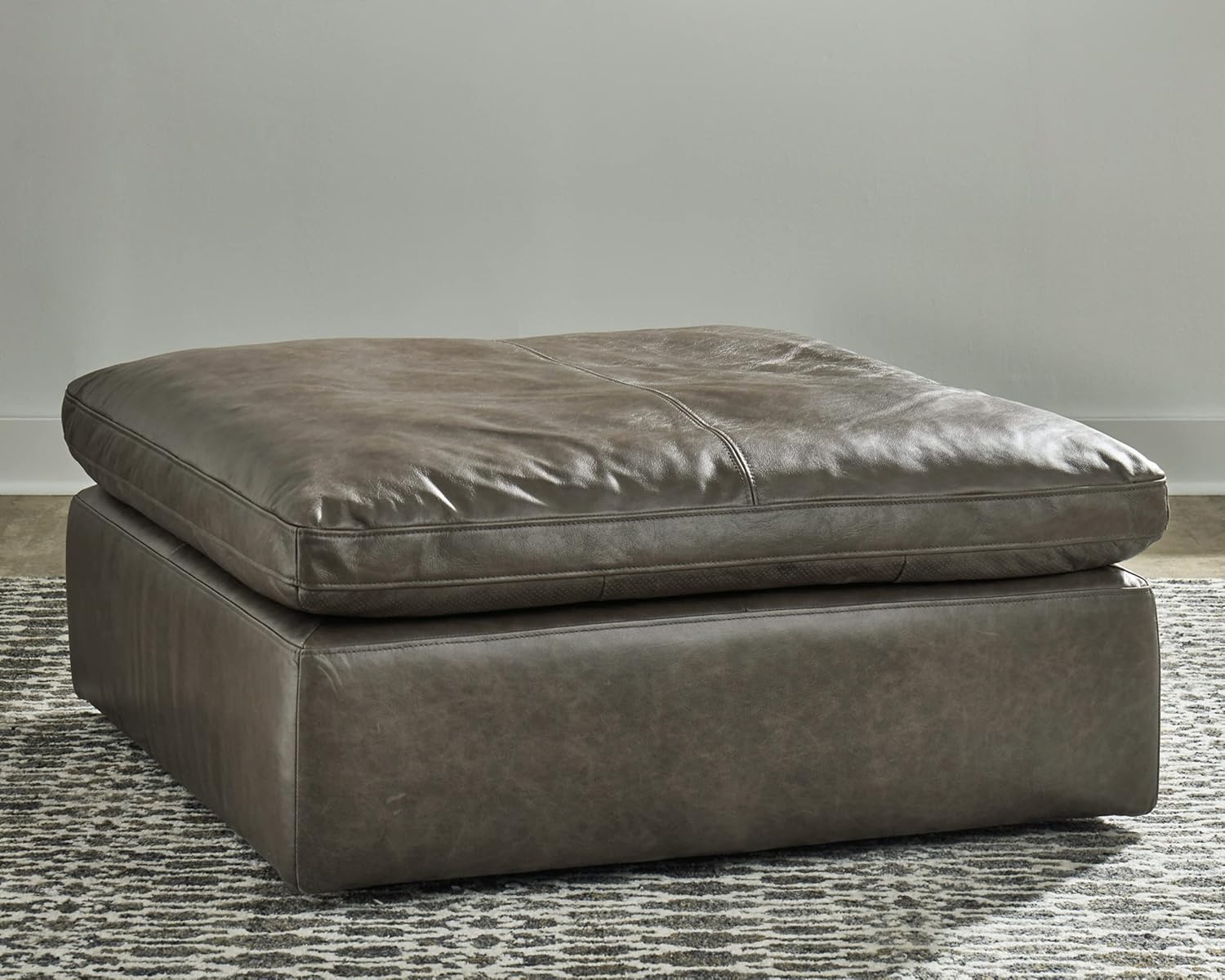 Signature Design by Ashley Alabonson Modern Leather Oversized Accent Ottoman, Dark Gray