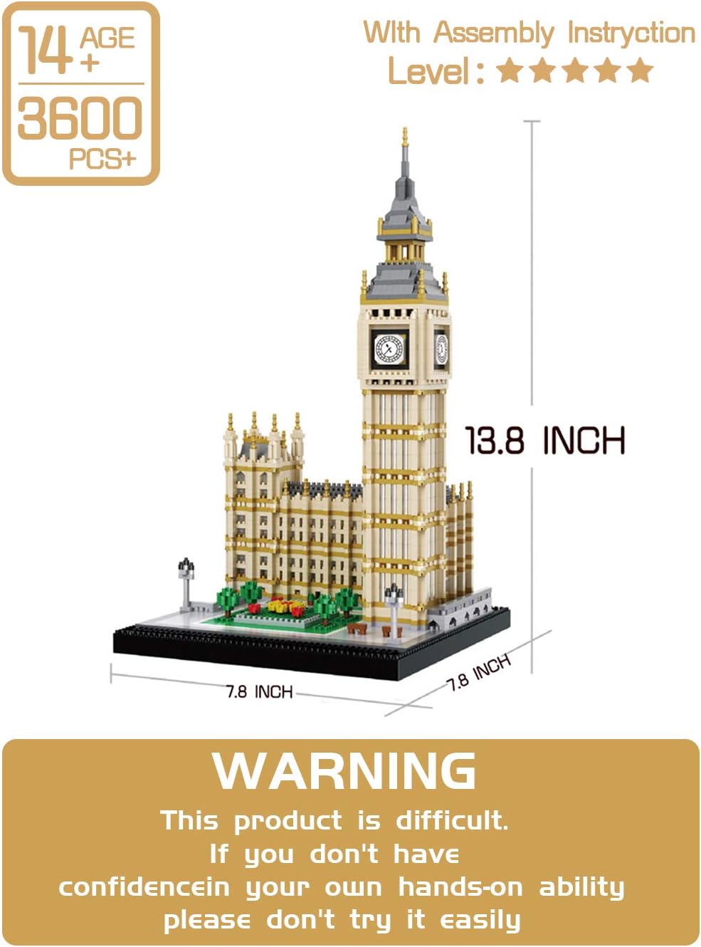 dOvOb Real Big Ben Micro Building Blocks Set (3600PCS) - World Famous Architectural Model Toys Gifts for Kid and Adult Pack of 2