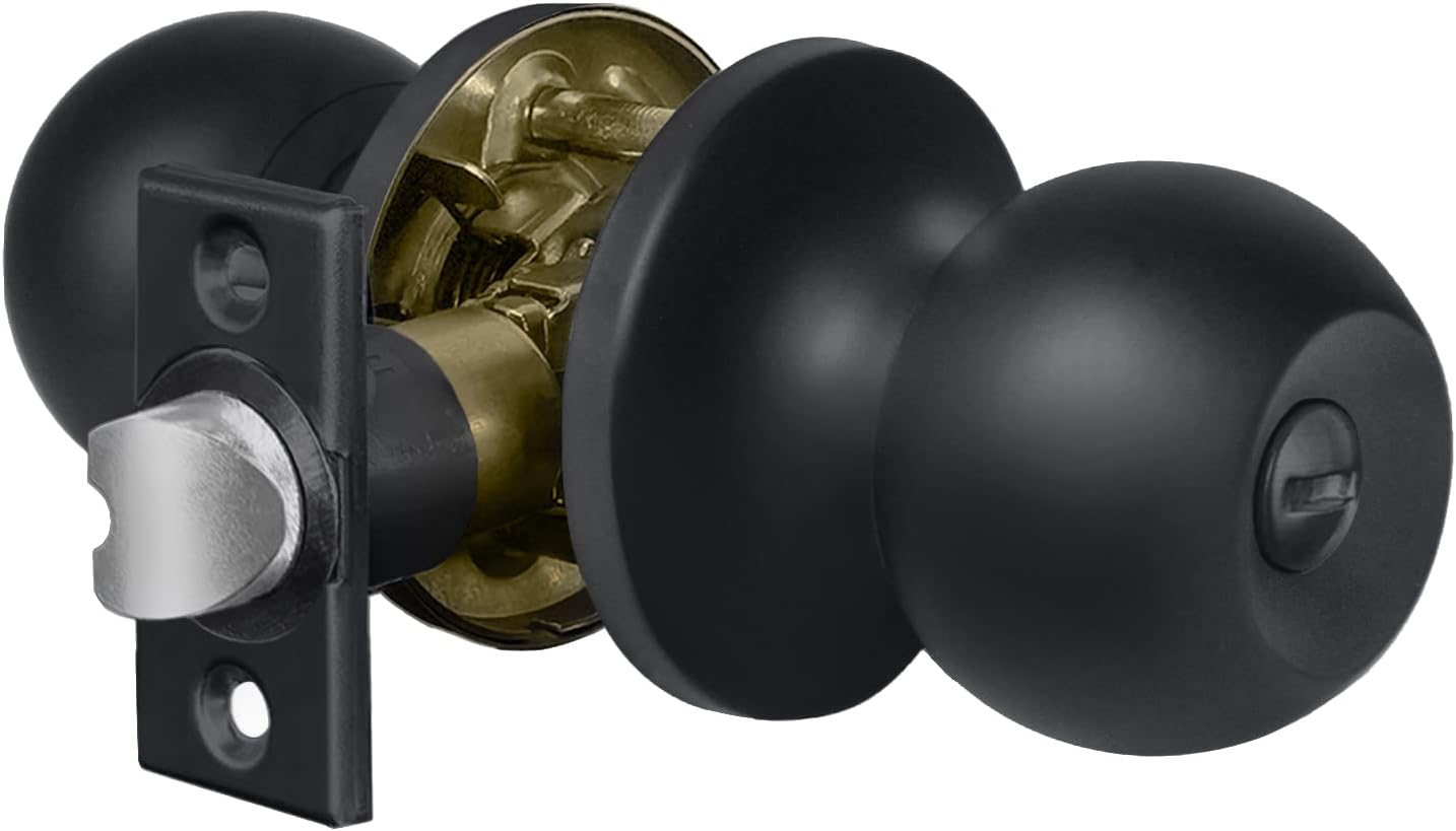 [5 Pack] BESTTEN Privacy Door Knob for Bedroom and Bathroom, Interior Keyless Ball Door Lock, All Metal, Matte Black