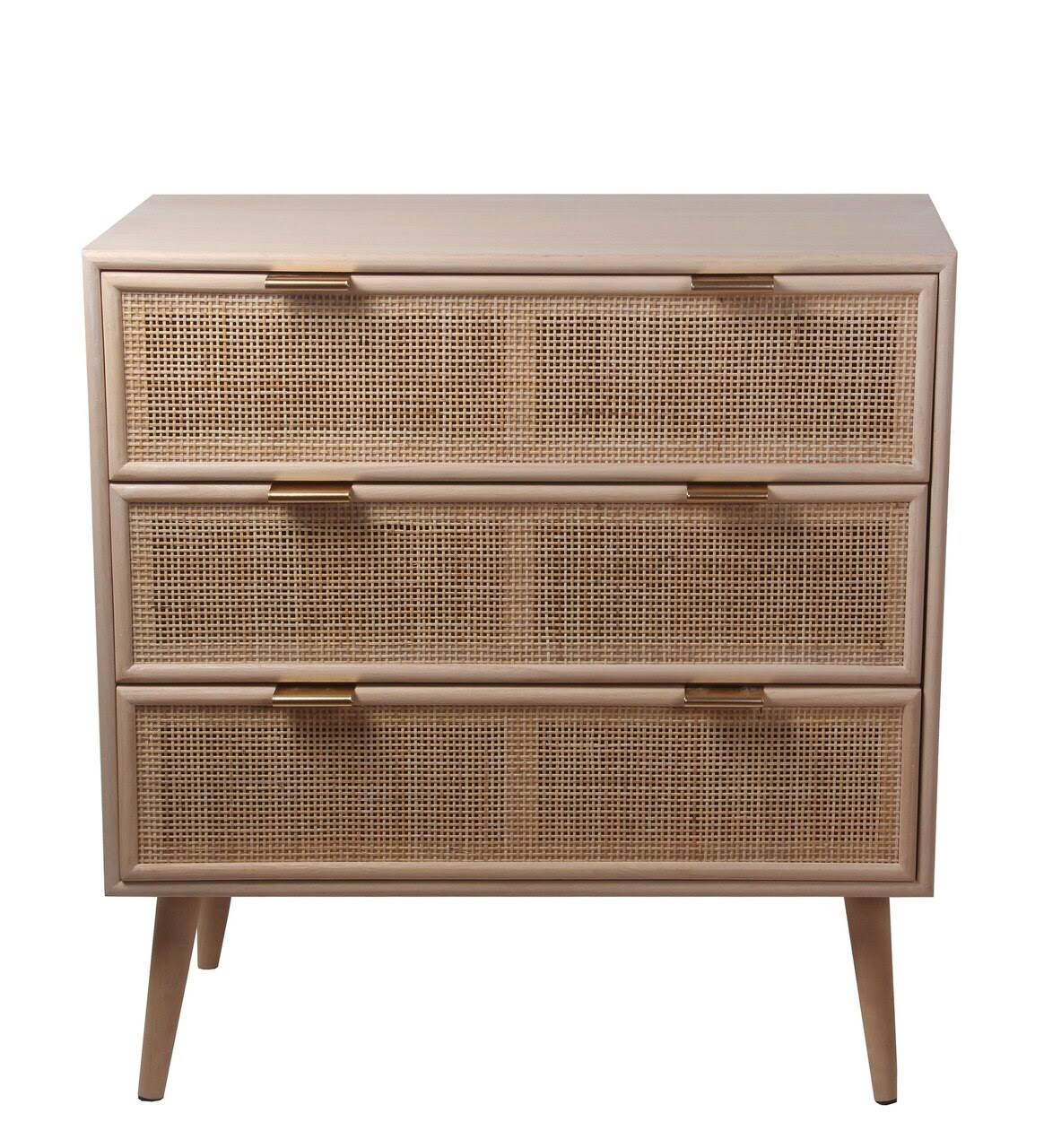 3 Drawer Wooden Accent Chest with Mesh Pattern Front, Light Brown