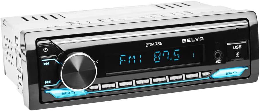 Belva BDMRS5 Single DIN Bluetooth in-Dash Car Stereo Receiver w/ Front Panel SD, USB, AUX Inputs, 3 Sets of 5 Volt Preamp Outputs Pack of 2