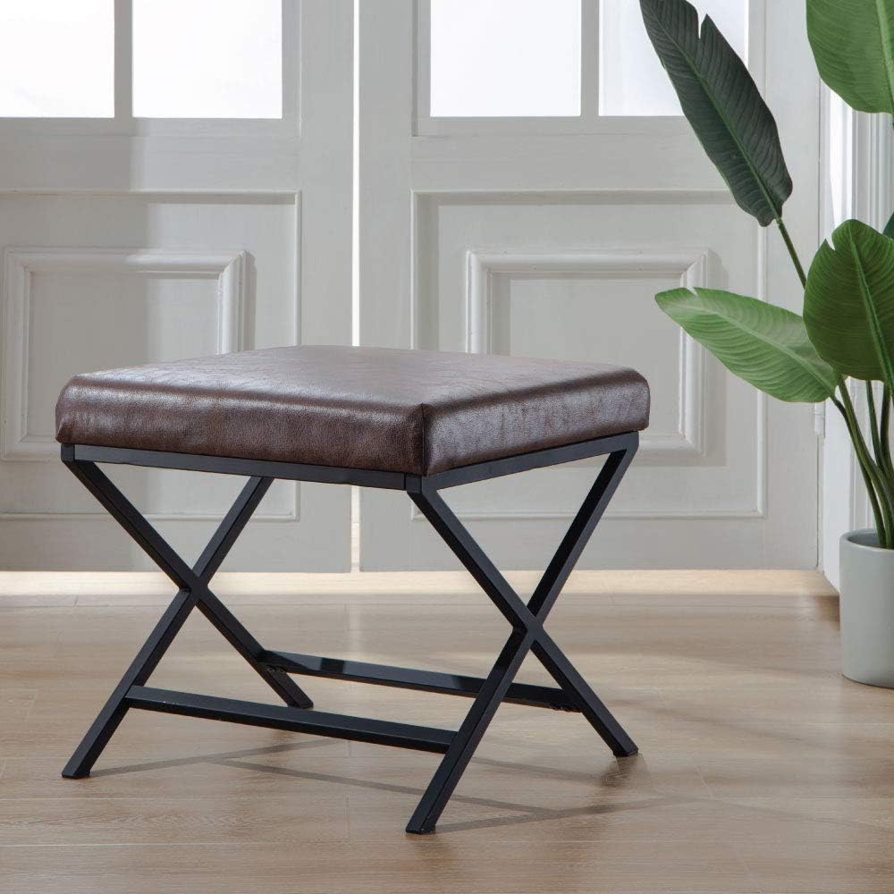 Modern Round Ottoman Footrest Stool - Luxurious Velvet Covered Seat w/Sturdy Gold Metal Base - No Assembly Required Accent Furniture Perfect for Use in Any Room - Pink Velvet Color