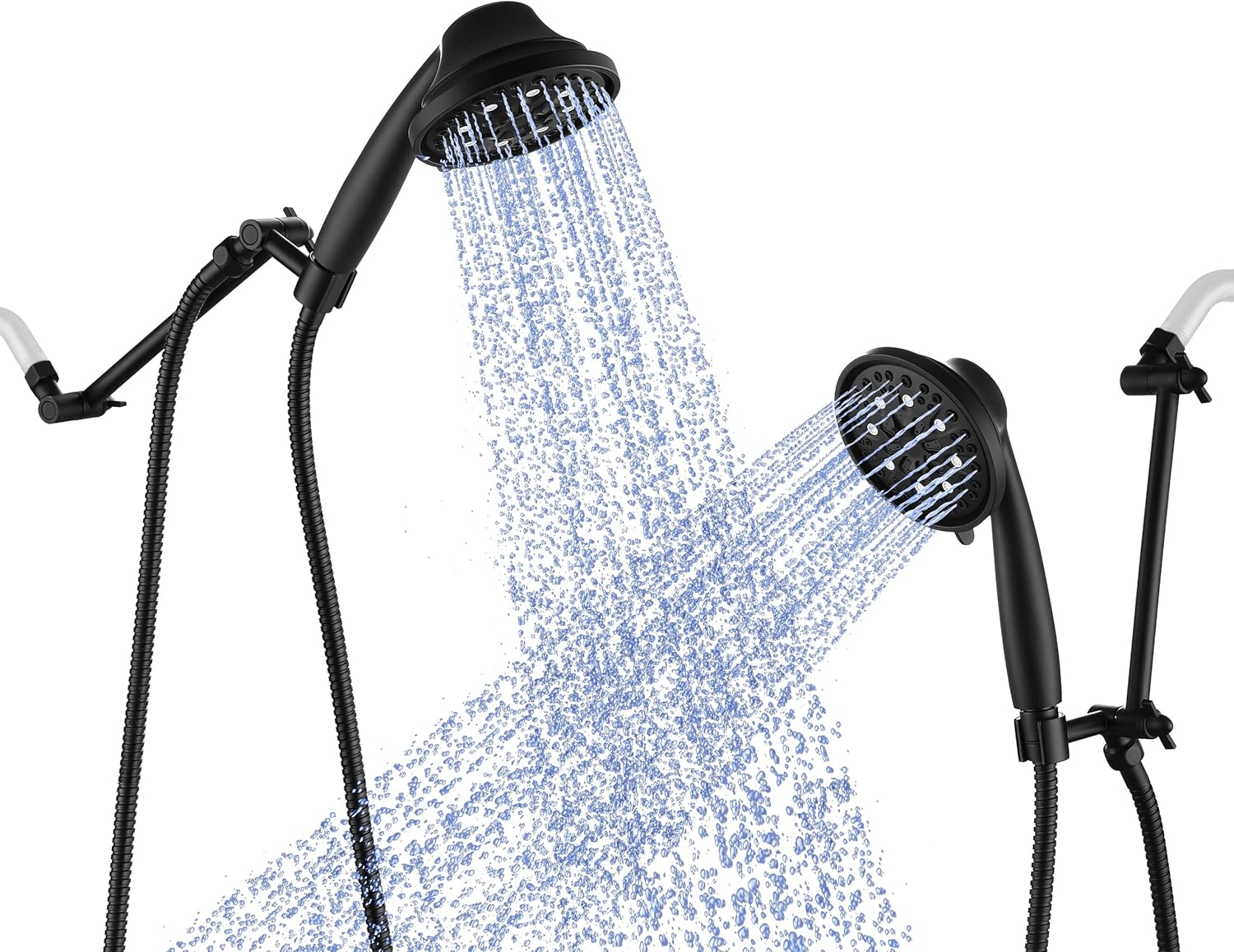 Handheld Shower Head with 8'' Extension Arm/Adjustable Handheld Showerhead 7 Spray Settings with Locking Connector,1.5M Hose, Anti-leak Pack of 2