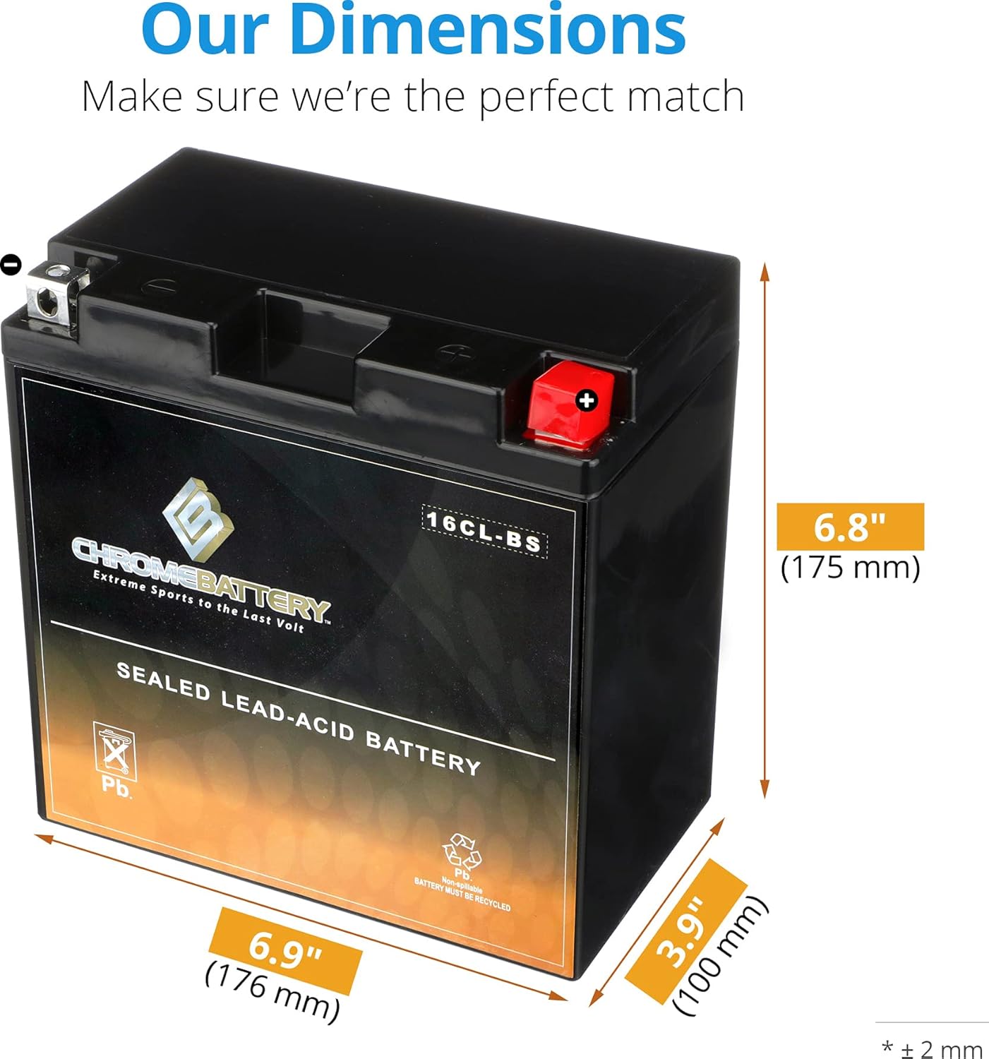 Chrome Battery YB16CL-B Battery - Rechargeable, High Performance Power Sports, Factory Sealed, Durable, 240 CCA