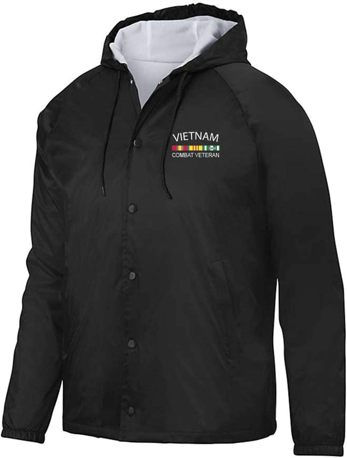 Vietnam Combat Veteran Hooded Sports Jacket with Embroidered 3 Service Ribbon Logo