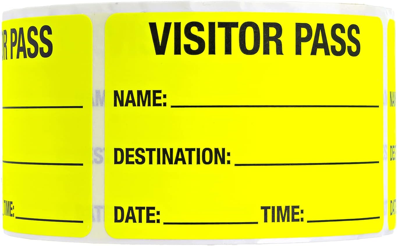 Chartreuse Visitor Pass / 500 Fluorescent Yellow ID Labels/Safety Identification Badge Stickers Pack of 2