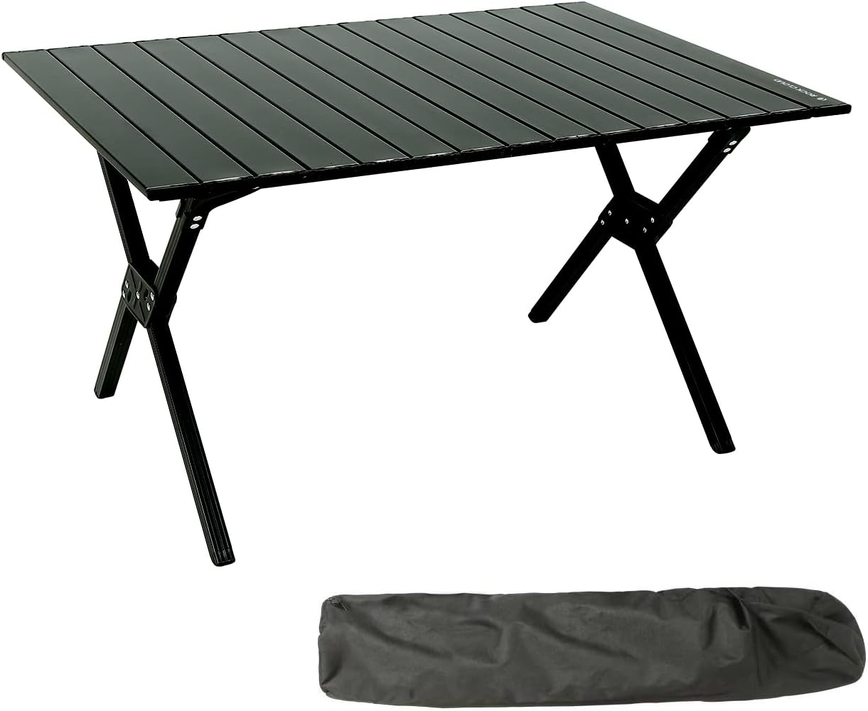 Rock Cloud Folding Camping Table Aluminum Portable Roll-Up Picnic Table 4-6 Person for BBQ Backyard Patio Party, 48x24 in, Black