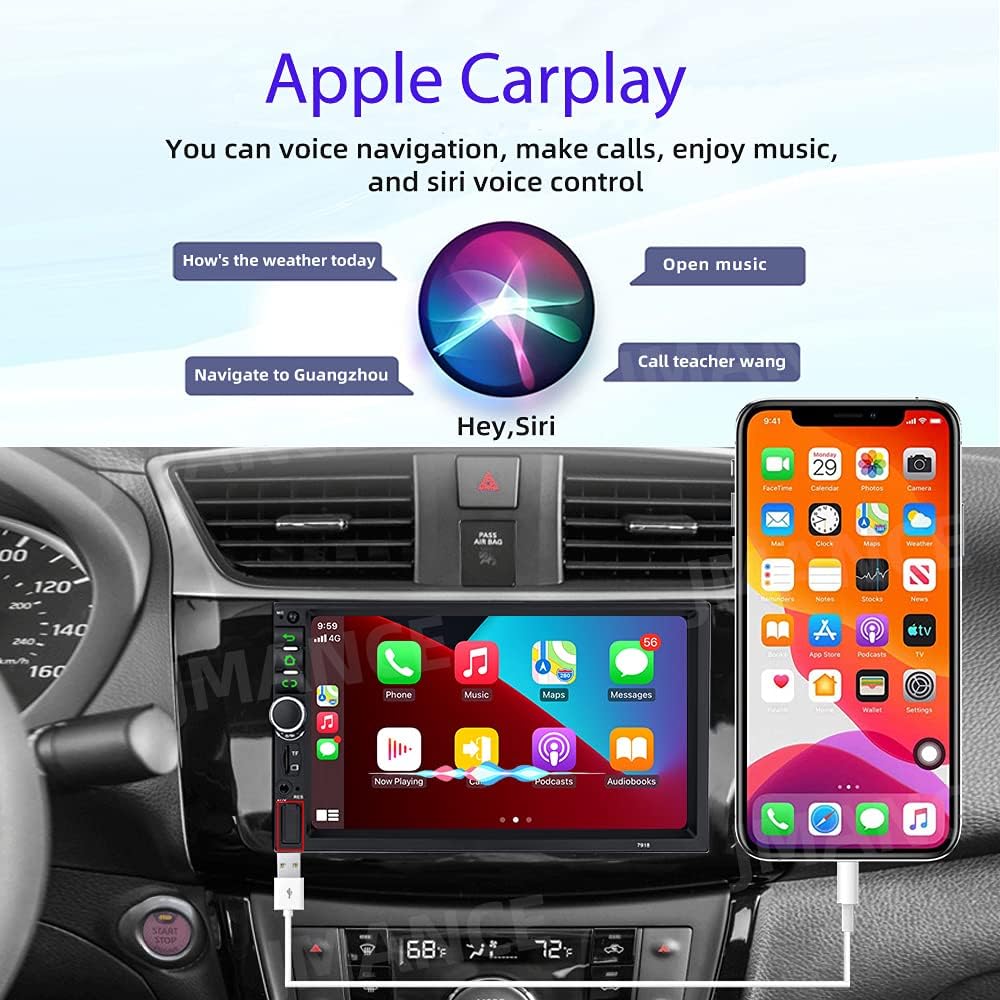 Binize Car Stereo Double Din Compatible with Carplay Android Auto 7 Inch Touch Screen Indash HD Car Radio MP5 Player with Bluetooth,Support FM,AM,Mirror/Backup Camera Input/AUX-in Port/USB Port