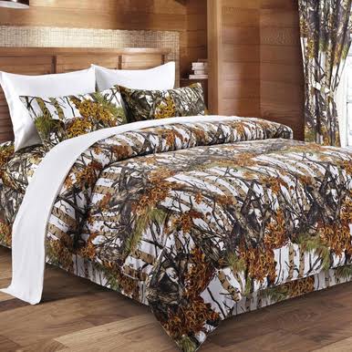 White Woodland Camouflage Comforter - Full/Queen, Black Forest Decor