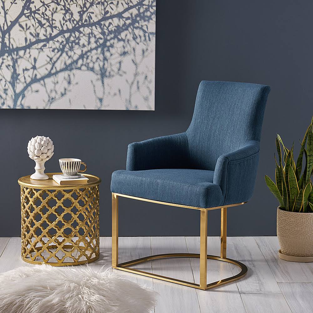 Noble House Gloria Navy Blue Fabric Accent Chair