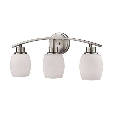 Curved Frame Three Light Bath Vanity with Dome Shaped Shades and Round Back Plate Brushed Nickel