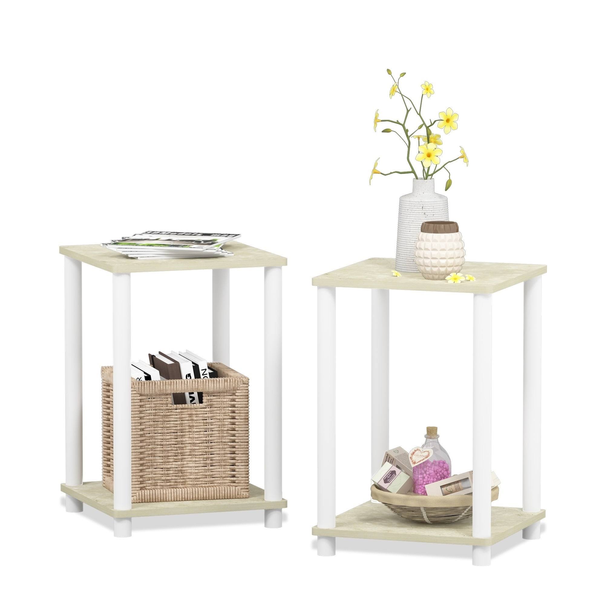 Furinno 2-99800GYW/BK Turn-N-Tube End Table, French Oak Grey/Black, Set of 2